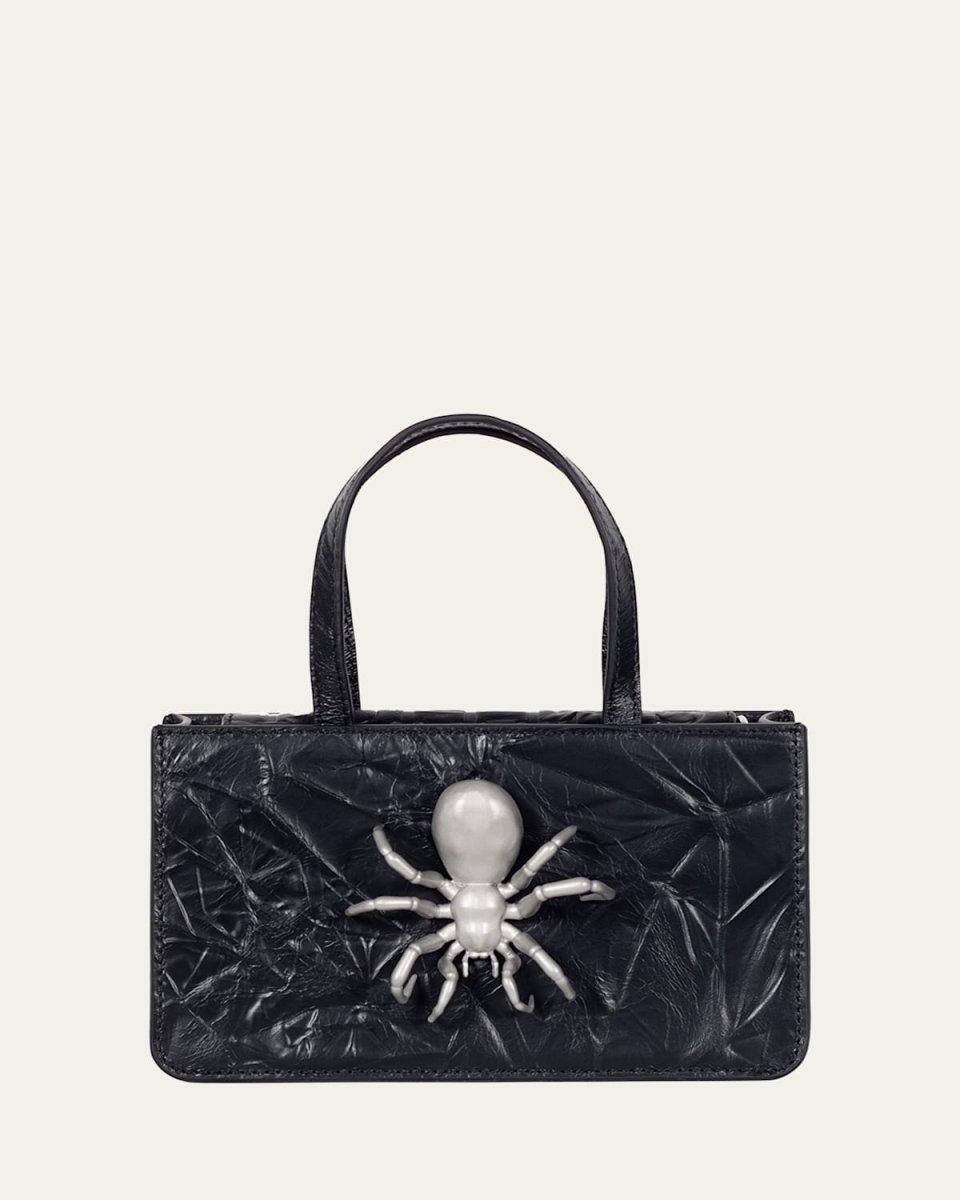 Small Spider Crinkled Leather Top-Handle Bag
